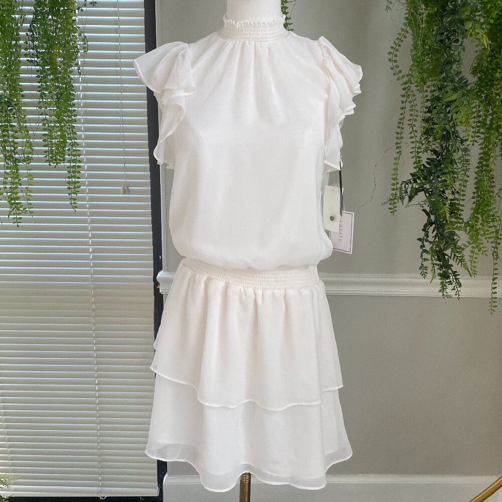 1.State | Flutter Sleeve Smocked Neck Dress